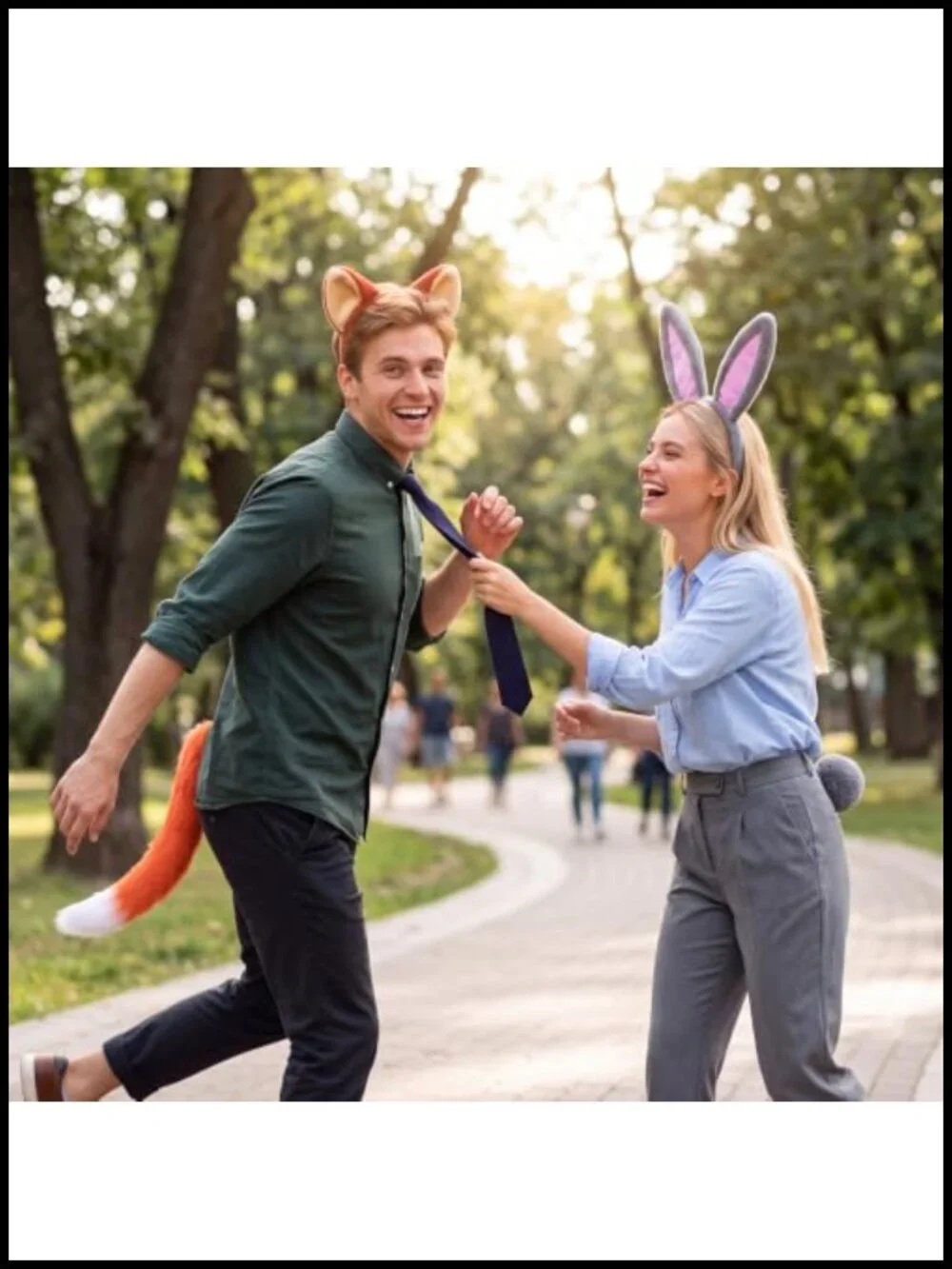 Halloween Couple Costume Set Rabbit & Fox Headbands Tails Tie Cosplay